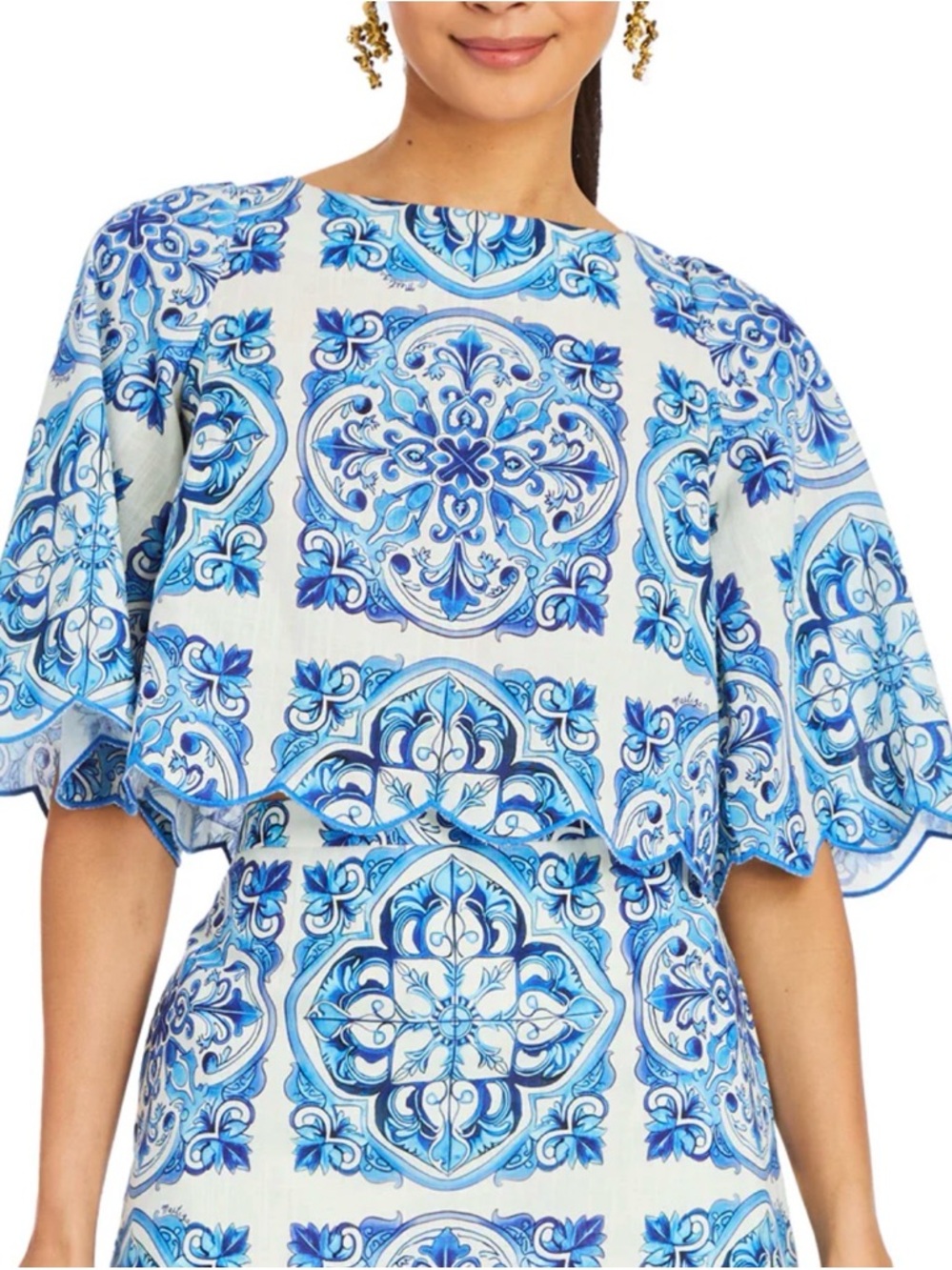 Mestiza New York Charlize Scallop Top in Azuljo Blue Large $195